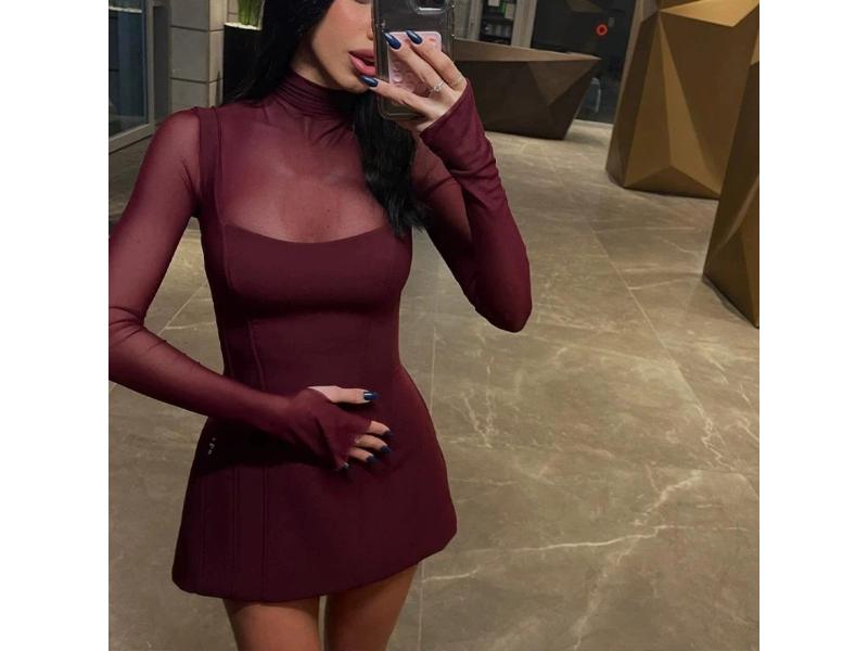 Mini Διάφανο Φόρεμα με Ψηλό Λαιμό