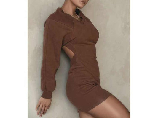 Σετ Mini Φόρεμα με Cut-Out και Cropped Φούτερ