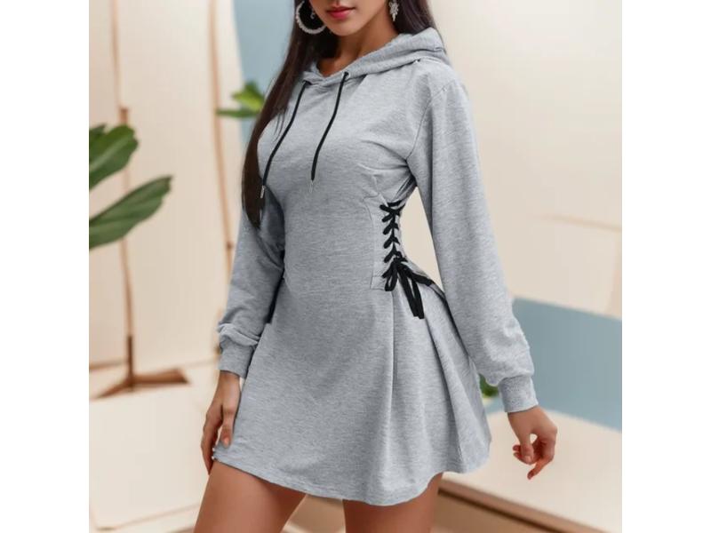 Mini Φόρεμα Φούτερ με Κορδόνια στα Πλαϊνά