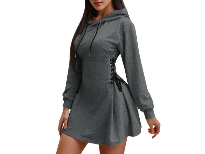 Mini Φόρεμα Φούτερ με Κορδόνια στα Πλαϊνά