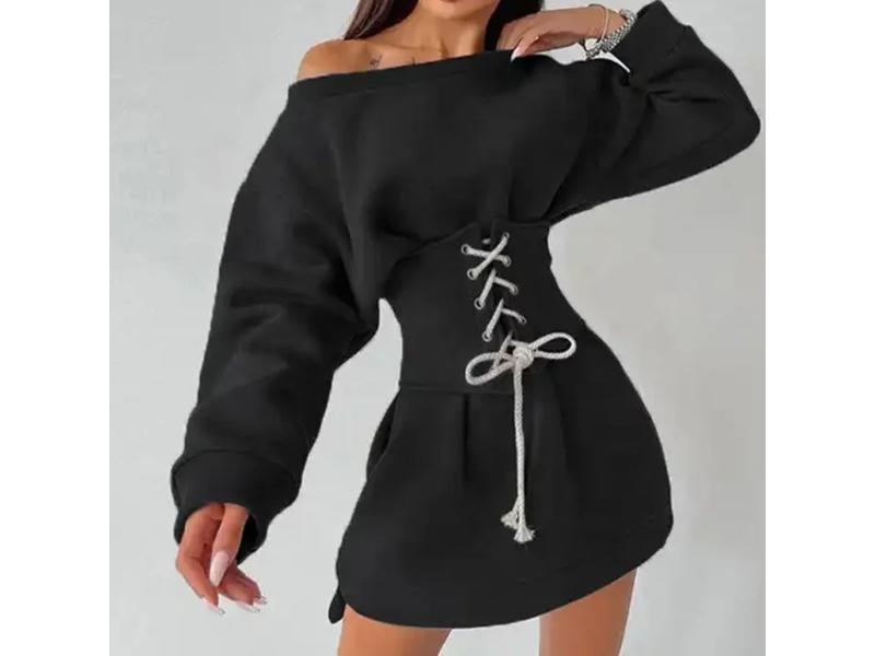 Mini Φόρεμα Φούτερ με Κορσέ και Δέσιμο