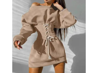 Mini Φόρεμα Φούτερ με Κορσέ και Δέσιμο