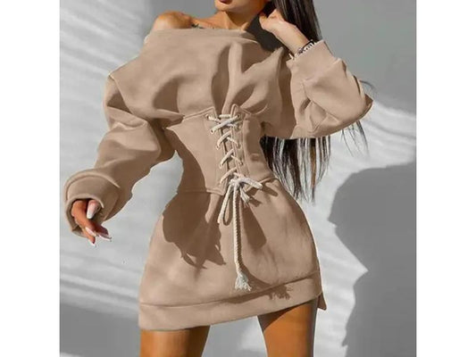 Mini Φόρεμα Φούτερ με Κορσέ και Δέσιμο