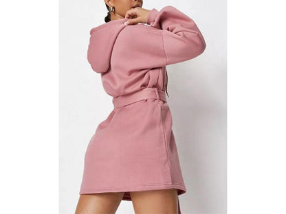 Mini Φόρεμα Φούτερ με Ζώνη και Κουκούλα