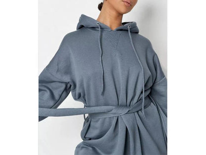 Mini Φόρεμα Φούτερ με Ζώνη και Κουκούλα