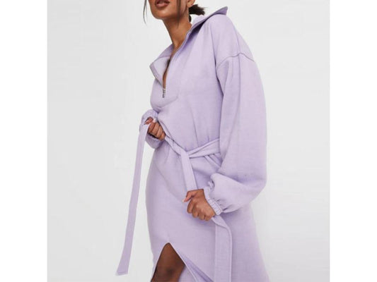 Maxi Φόρεμα Φούτερ με Ζώνη