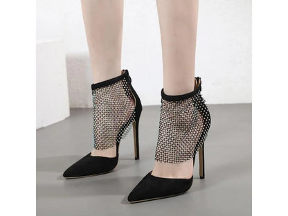 Ψηλοτάκουνες Μπότες με Κρύσταλλα Δικτυωτού Σχεδίου