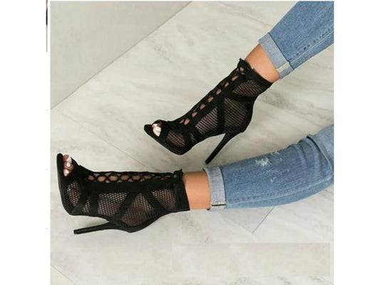 Ψηλοτάκουνες Μπότες Δίχτυ με Δέσιμο