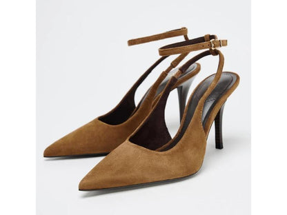 Γόβες Slingback Καφέ Suede