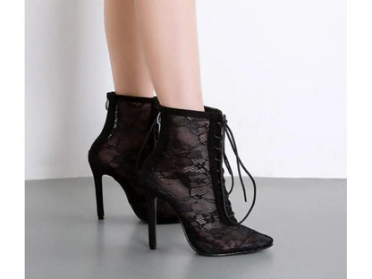 Ψηλοτάκουνο Πέδιλο Δαντέλα Μαύρο