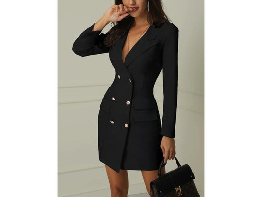 Mini Φόρεμα Blazer με Κουμπιά και Μακριά Μανίκια