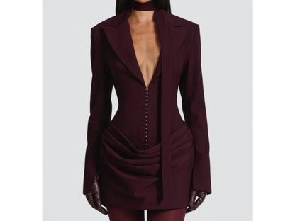 Mini Φόρεμα Blazer με Κορσέ και Βαθύ Ντεκολτέ