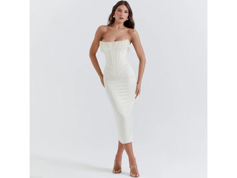 Strapless Φόρεμα Bustier με Πέρλες