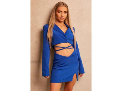 Σετ Crop Blazer και Μίνι Φούστα με Δέσιμο