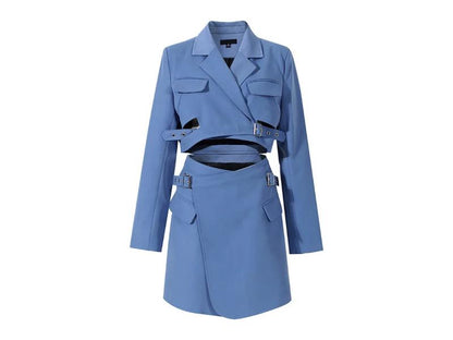 Σετ Blazer και Μίνι Φούστα με Ζώνες