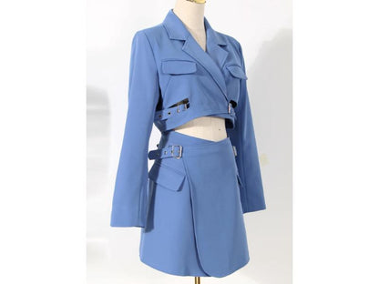 Σετ Blazer και Μίνι Φούστα με Ζώνες