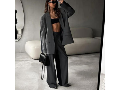 Σετ Oversized Blazer και Παντελόνι με Μαύρη Ρίγα
