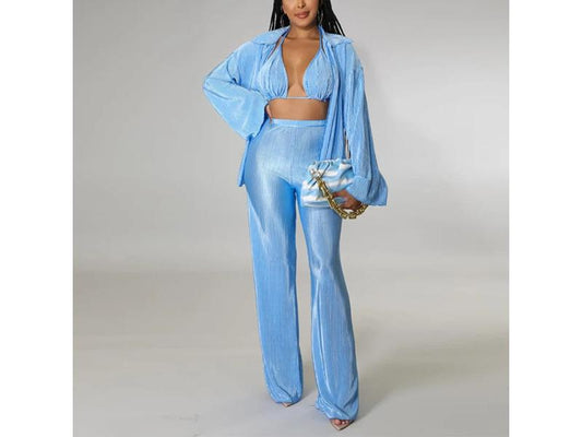 Σετ Τριών Τεμαχίων Pleated Satin