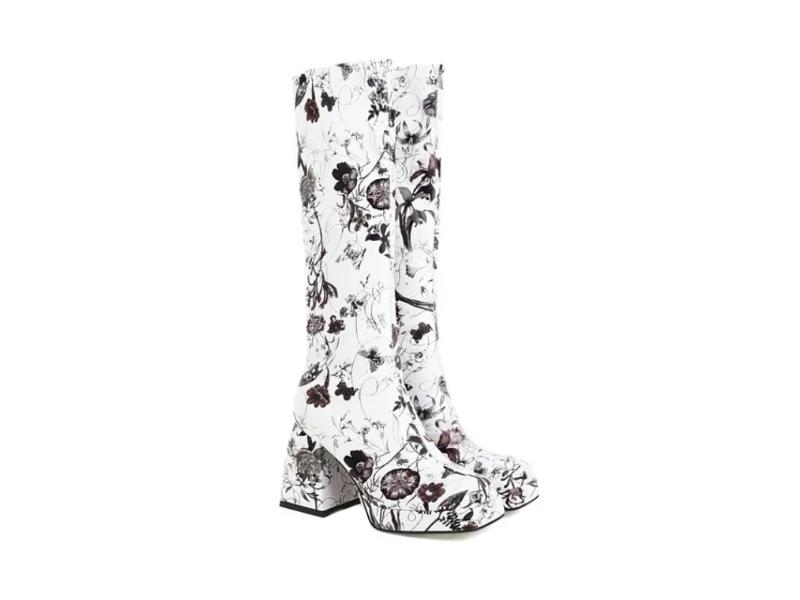 Μπότα Τακούνι Ψηλή Floral Μαύρο Άσπρο