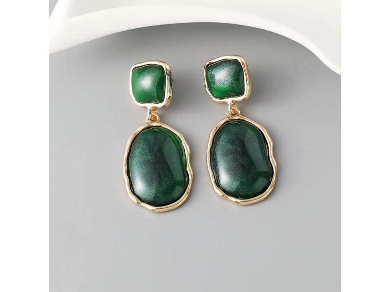 Σκουλαρίκια Green Stone Drop