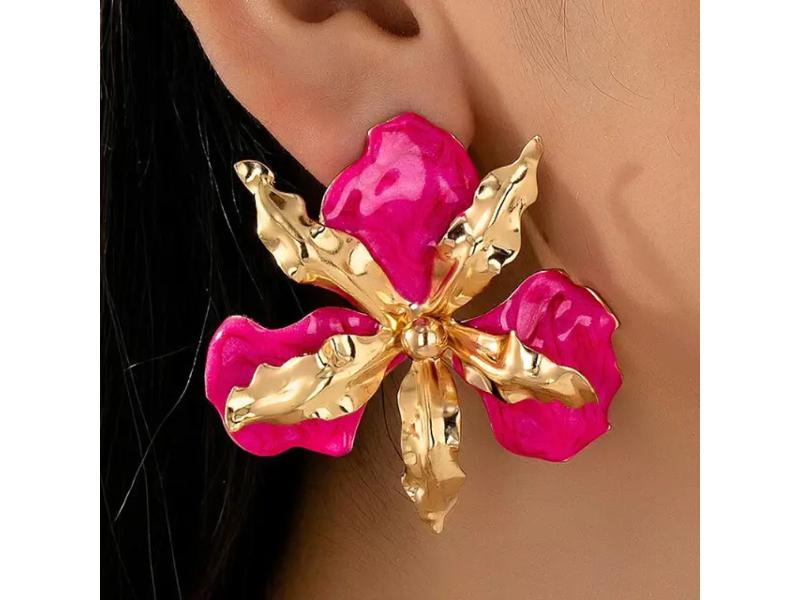 Σκουλαρίκια Hot Pink Gold Flower