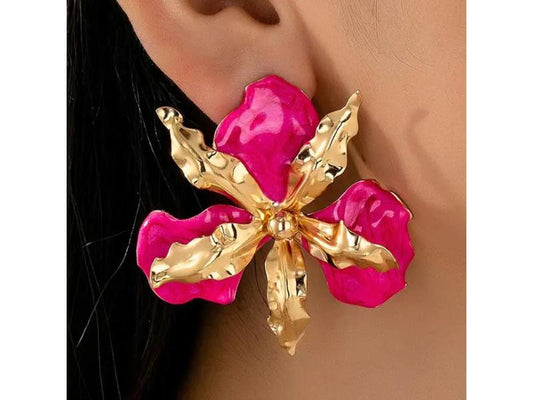 Σκουλαρίκια Hot Pink Gold Flower