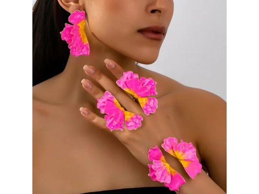 Σκουλαρίκια Hot Pink Yellow Flower
