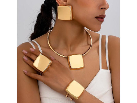 Σετ Κολιέ Σκουλαρίκια Βραχιόλι Gold Square