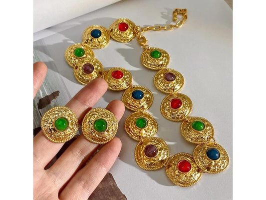 Σετ Κολιέ & Σκουλαρίκια Gold Multicolor Medallion