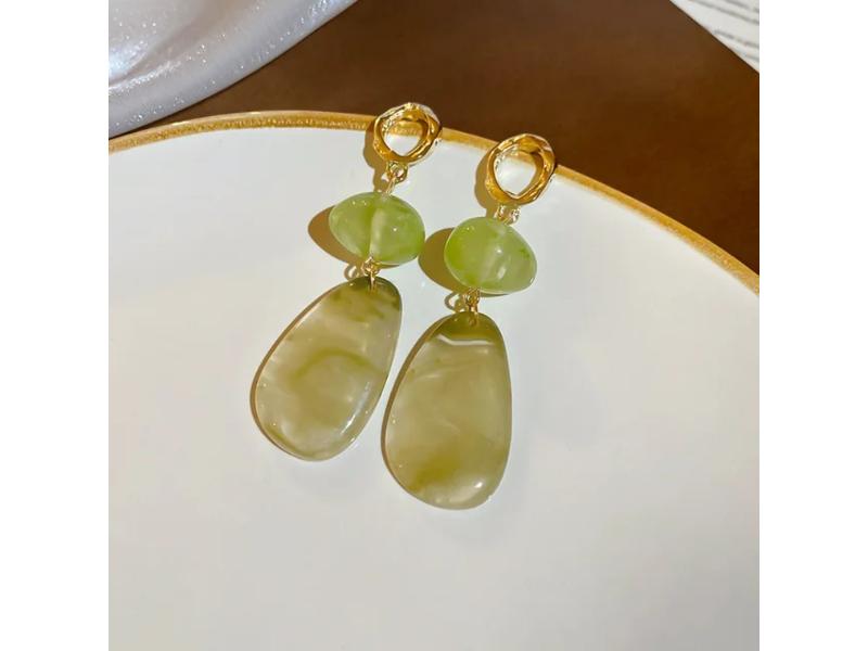 Σκουλαρίκια Teardrop Resin Green