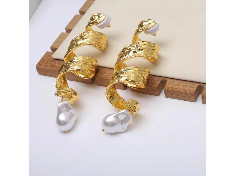 Σκουλαρίκια Gold Spiral Pearl