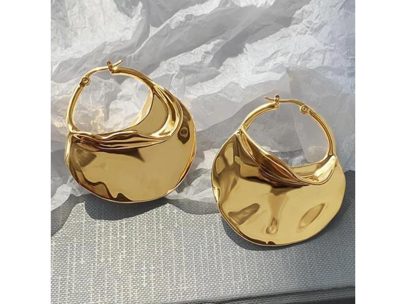 Σκουλαρίκια Folded Metal Hoops Gold