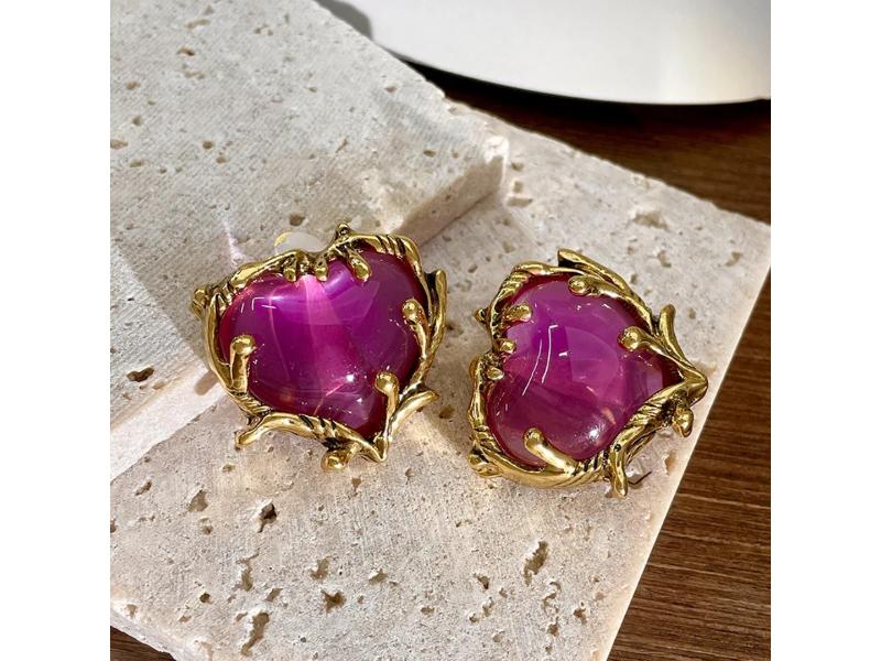 Σκουλαρίκια Heart Gem Fuchsia