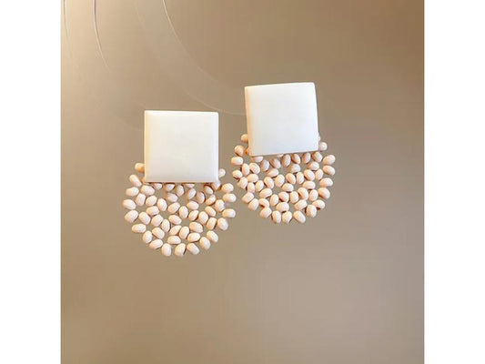 Σκουλαρίκια Wooden Round Drop Beige