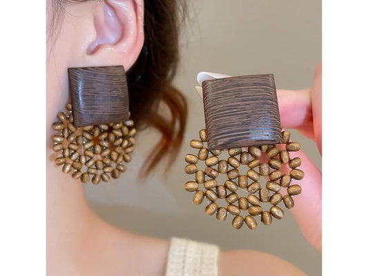 Σκουλαρίκια Wooden Round Drop Brown