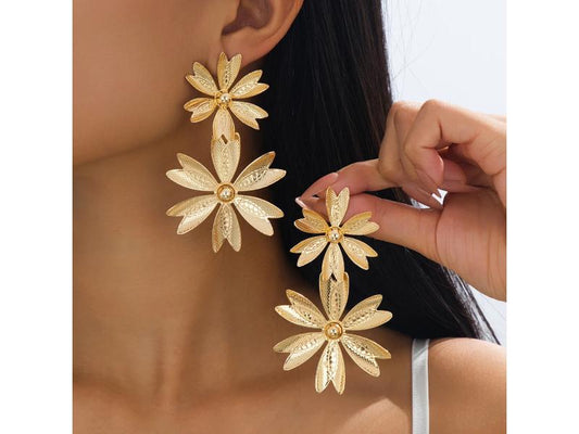 Σκουλαρίκια Gold Floral Long