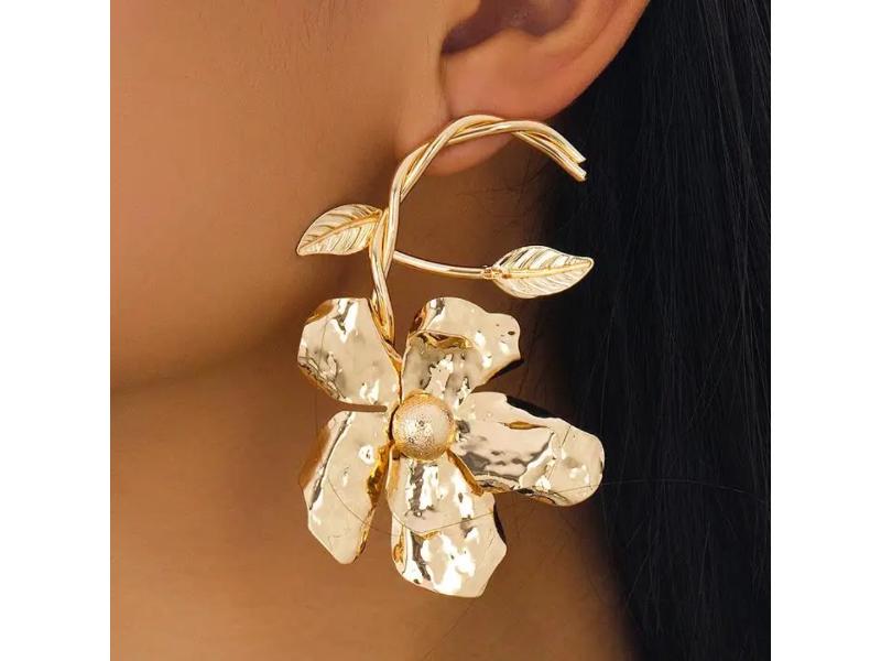 Σκουλαρίκια Gold Hammered Flower