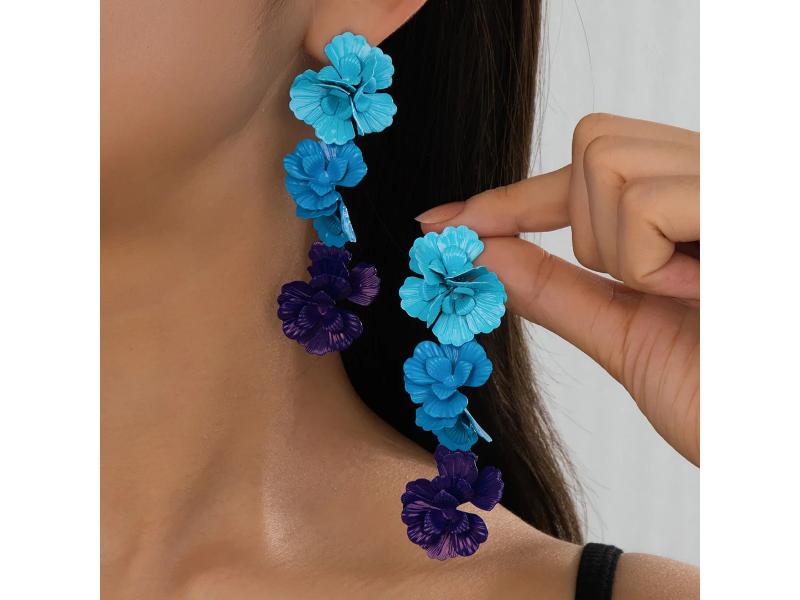 Σκουλαρίκια Μπλε & Μωβ Λουλούδια