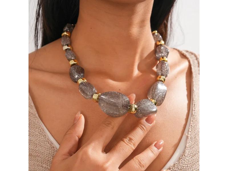 Κολιέ Statement Ασημί με Μεγάλες Λαμπερές Χάντρες