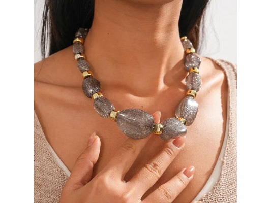 Κολιέ Statement Ασημί με Μεγάλες Λαμπερές Χάντρες