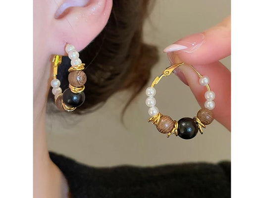 Σκουλαρίκια Wooden Pearl Hoops