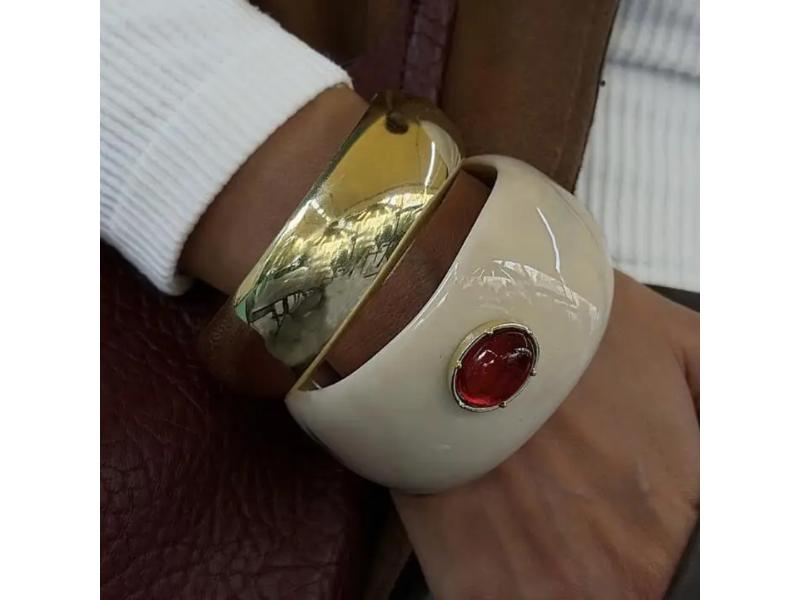 Σετ Βραχιολιών Gold & Cream Red Stone