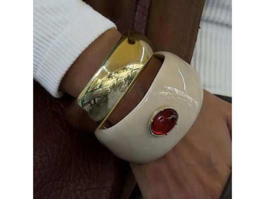 Σετ Βραχιολιών Gold & Cream Red Stone