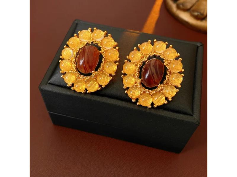 Σκουλαρίκια Amber Oval Vintage