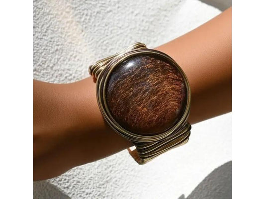 Βραχιόλι Round Stone Wire Cuff Brown
