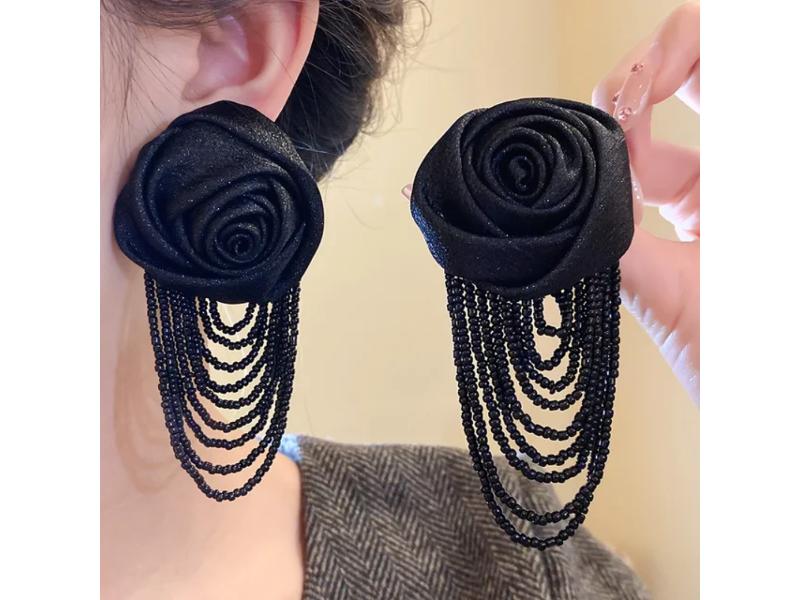 Σκουλαρίκια Fabric Rose Μαύρο