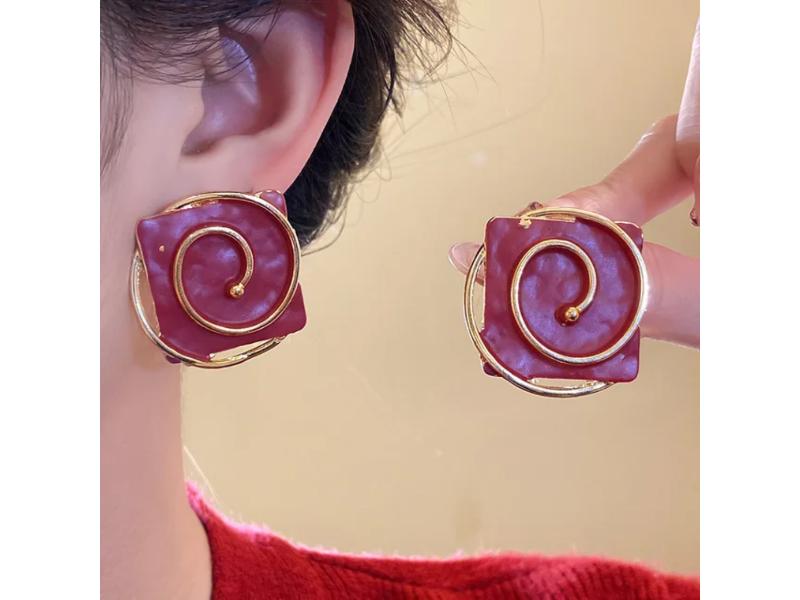 Σκουλαρίκια Spiral Square Red