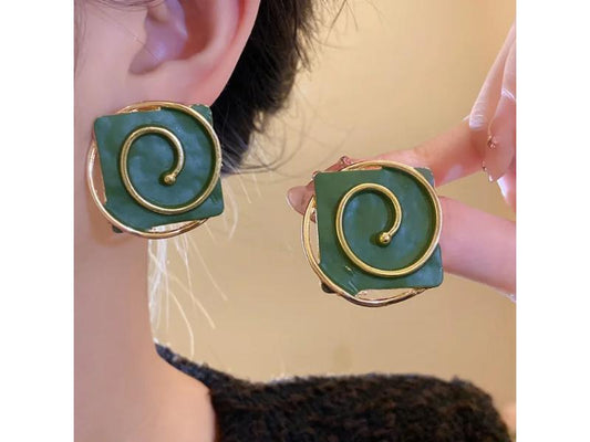 Σκουλαρίκια Spiral Square Green