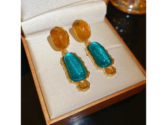 Σκουλαρίκια Gold & Teal Gem Drops