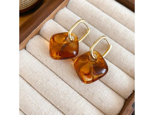 Σκουλαρίκια Amber Square Drop